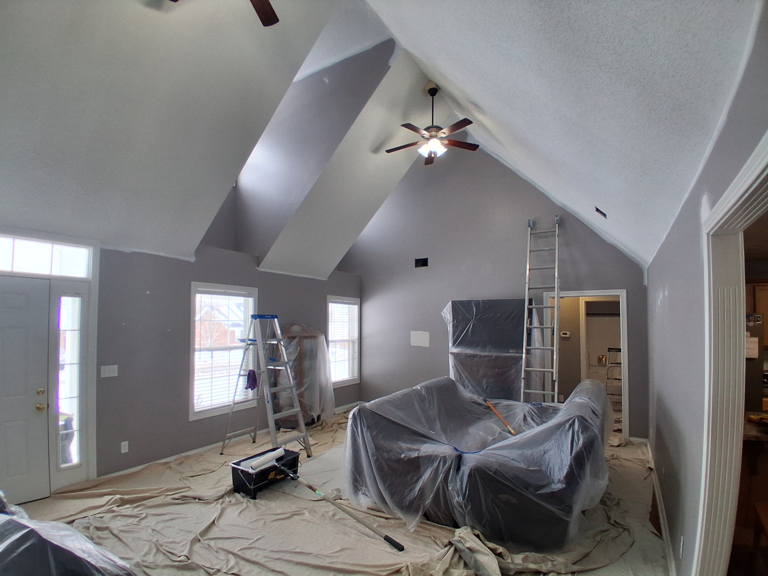 Vaulted living room repaint — before